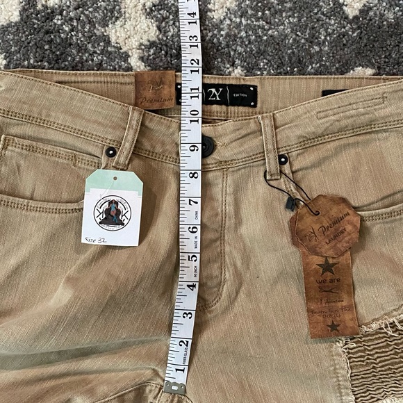 2Y Premium Edition Mens Slim Fit Distressed Khaki Jeans - Picture 11 of 15